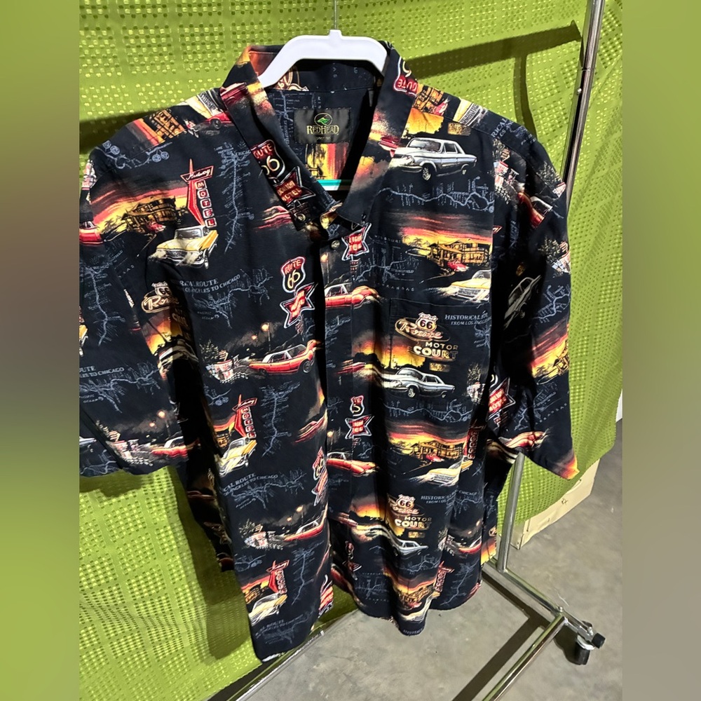 RedHead Men's Black and Orange Car Print Shirt - 4X